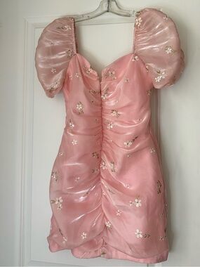 Amanda Uprichard Blush Pink Floral Embroidered Mini Dress